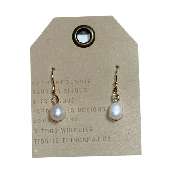 Anthropologie Gold Ear Nugget Sparkle Pearl Drop Earrings - Picture 1 of 5